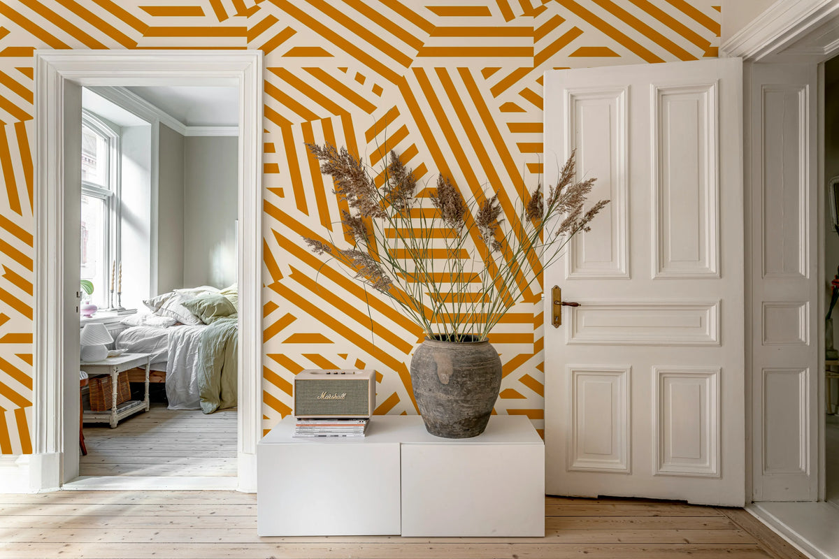 Abstract Stripes, Toffee & Cream Mural Wallpaper - room preview 02