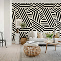 Abstract Stripes, Liquorice & Cream Mural Wallpaper - room preview 02