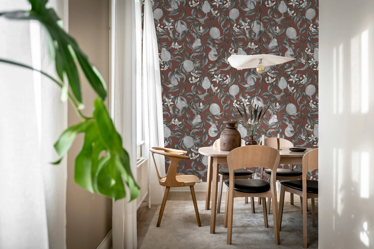 Pear Garden, Burgundy Mural Wallpaper - room preview 02