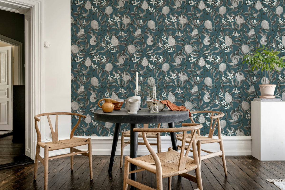 Pear Garden, Blue Mural Wallpaper - room preview 02
