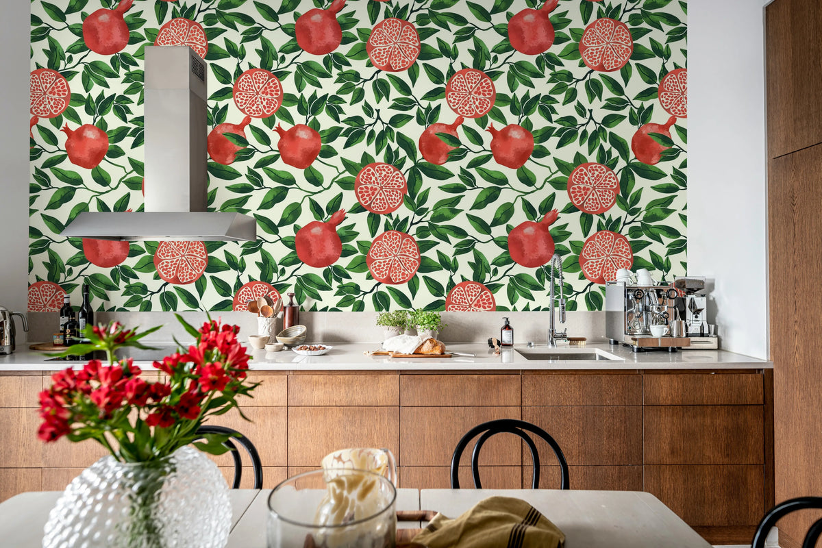 Pomegranate, Green Mural Wallpaper - room preview 02
