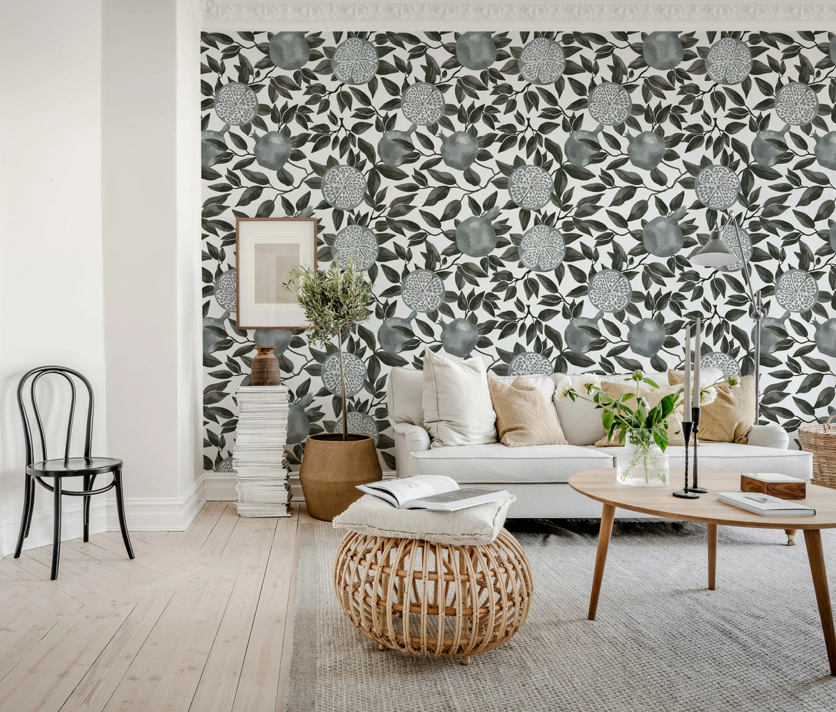 Pomegranate, Graphite Mural Wallpaper - room preview 02