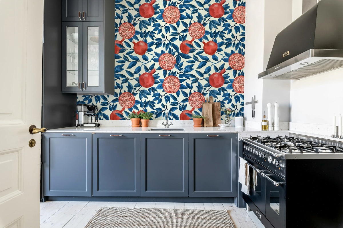 Pomegranate, Blue Mural Wallpaper - room preview 02