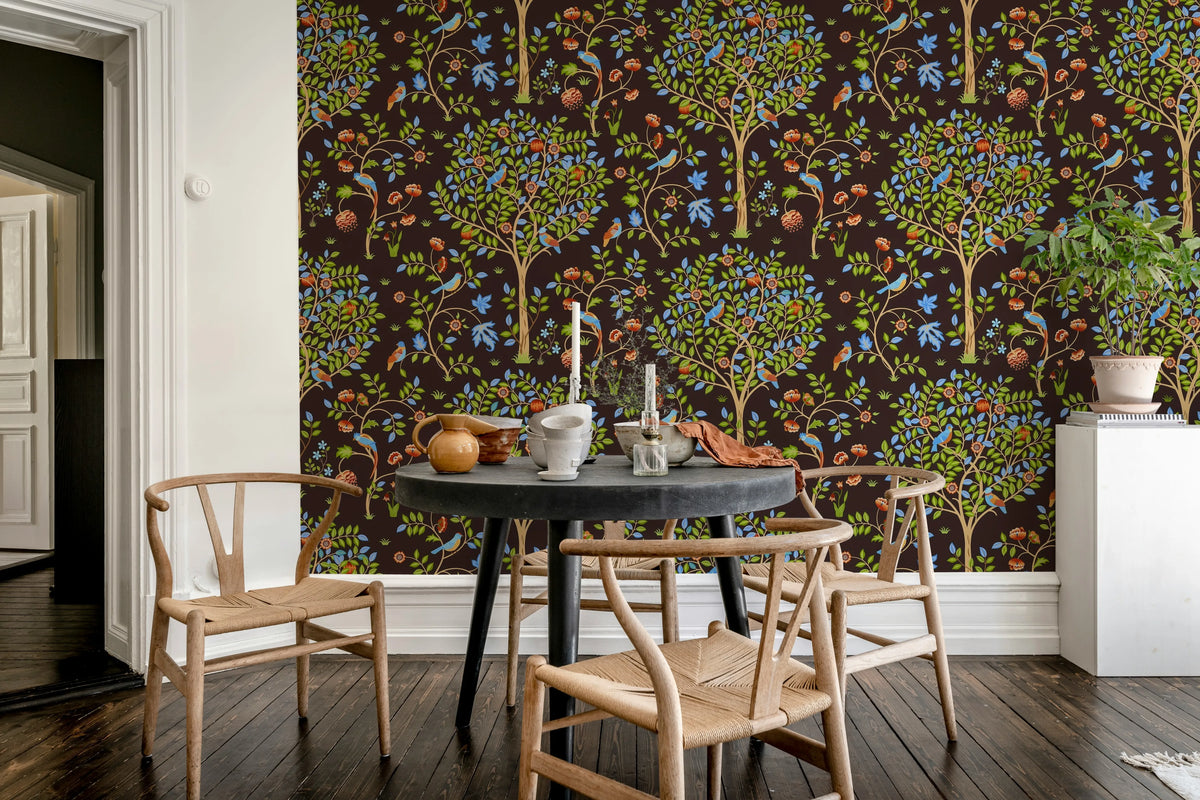 Bird Garden, Midnight Mural Wallpaper - room preview 02