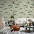 Flying Cranes, Beige Mural Wallpaper - room preview 02