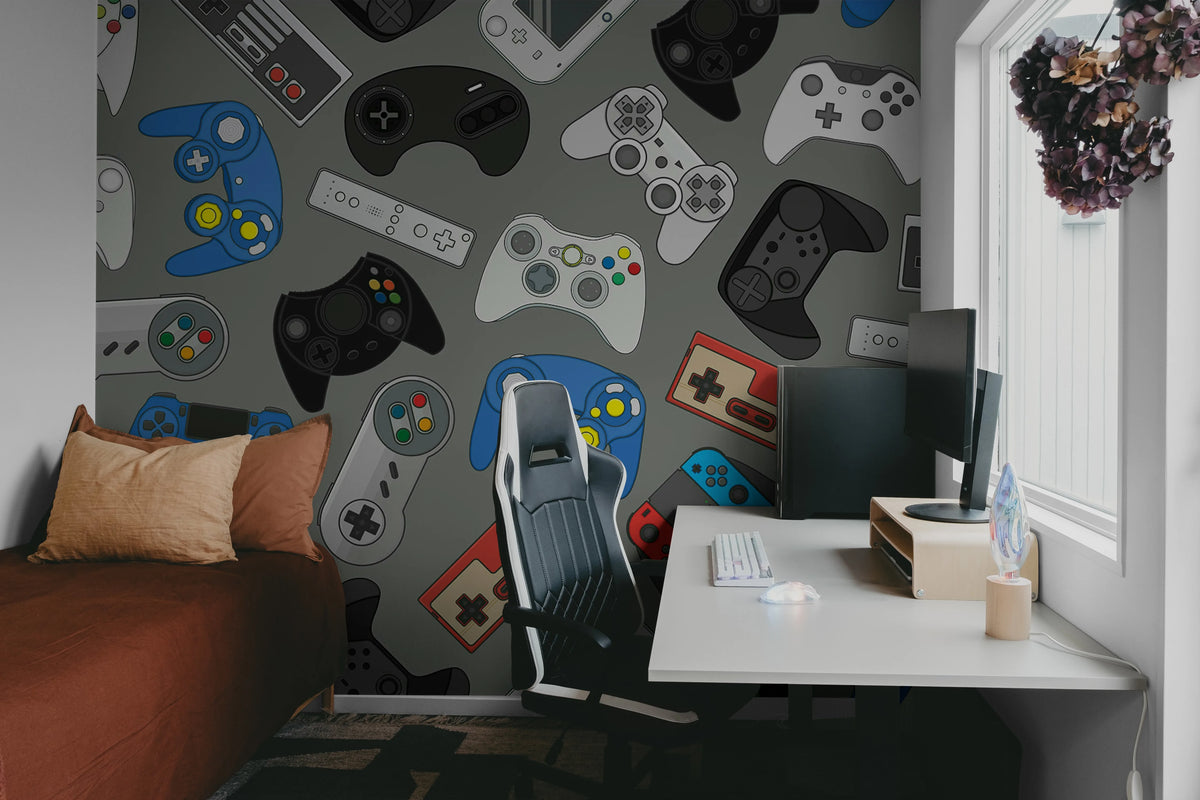 Controls, Blue Mural Wallpaper - room preview 02