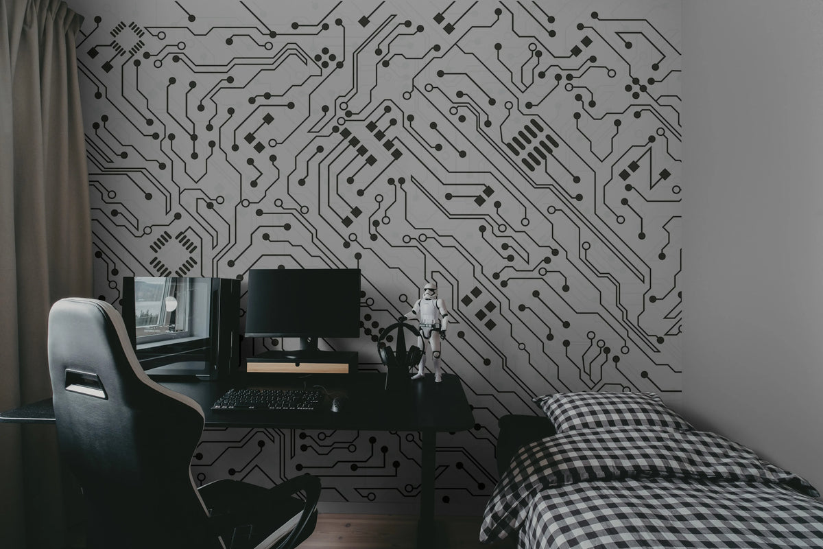 Circuit, White Mural Wallpaper - room preview 02
