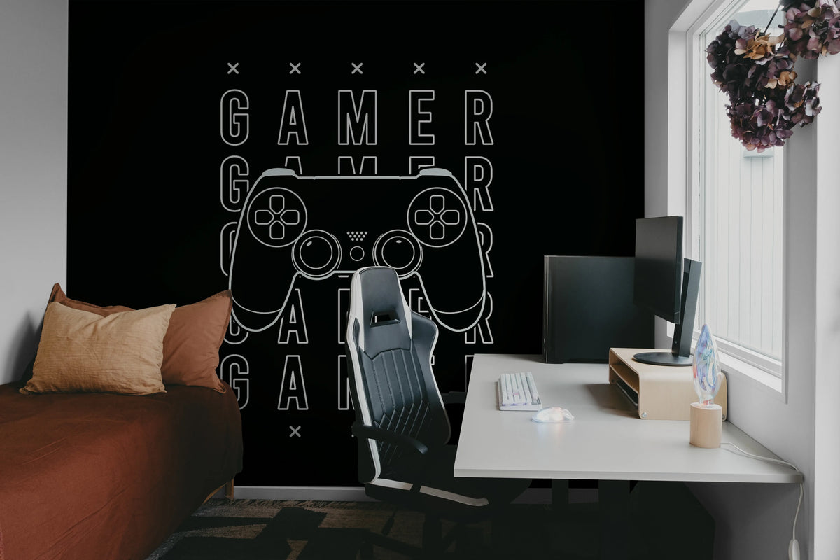 Gamer, Black Mural Wallpaper - room preview 02