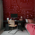 Circuit Board, Red Mural Wallpaper - room preview 02