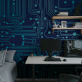Circuit Board, Blue Mural Wallpaper - room preview 02