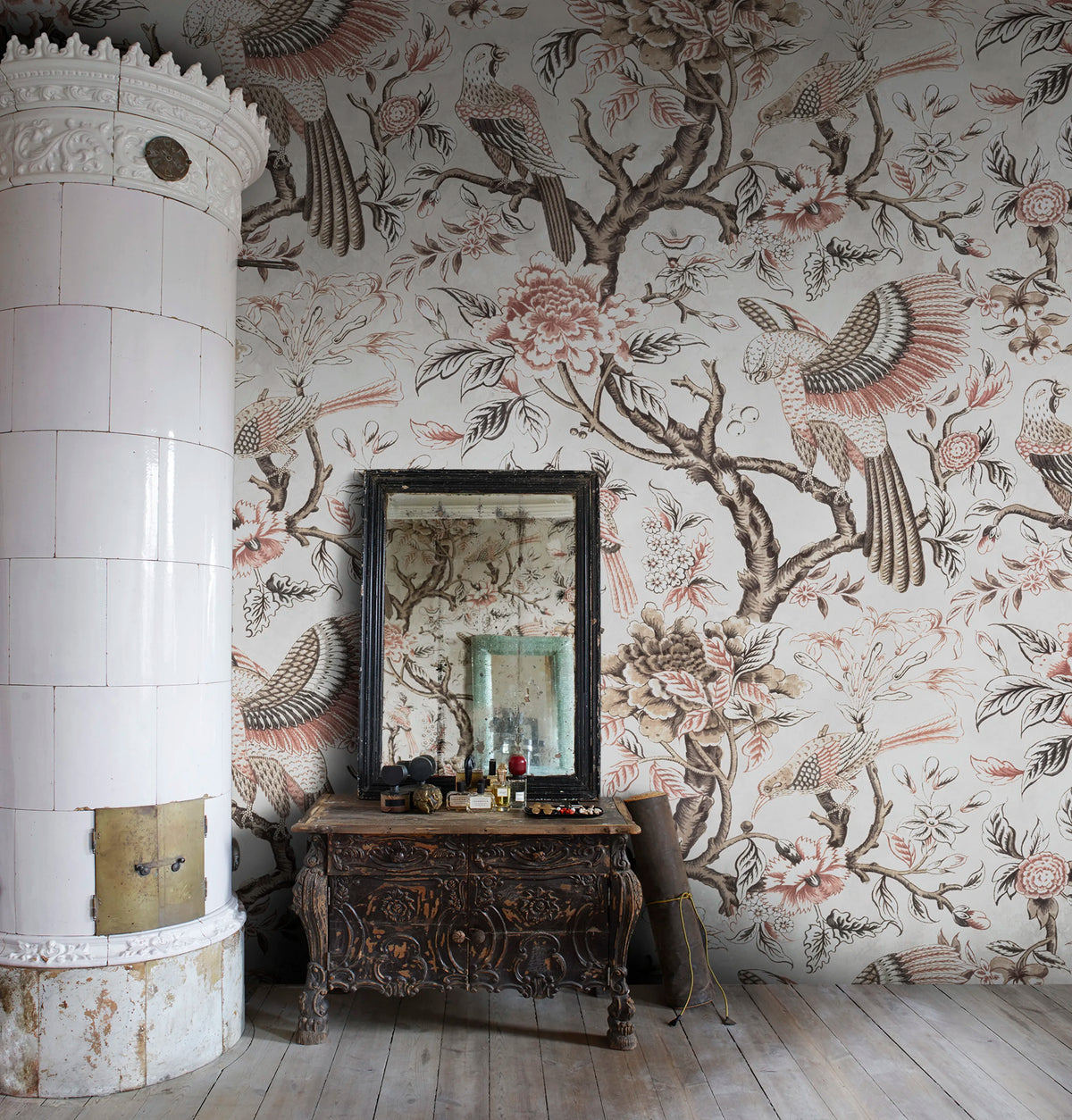 Wings in Bloom, Beige Mural Wallpaper - room preview 02