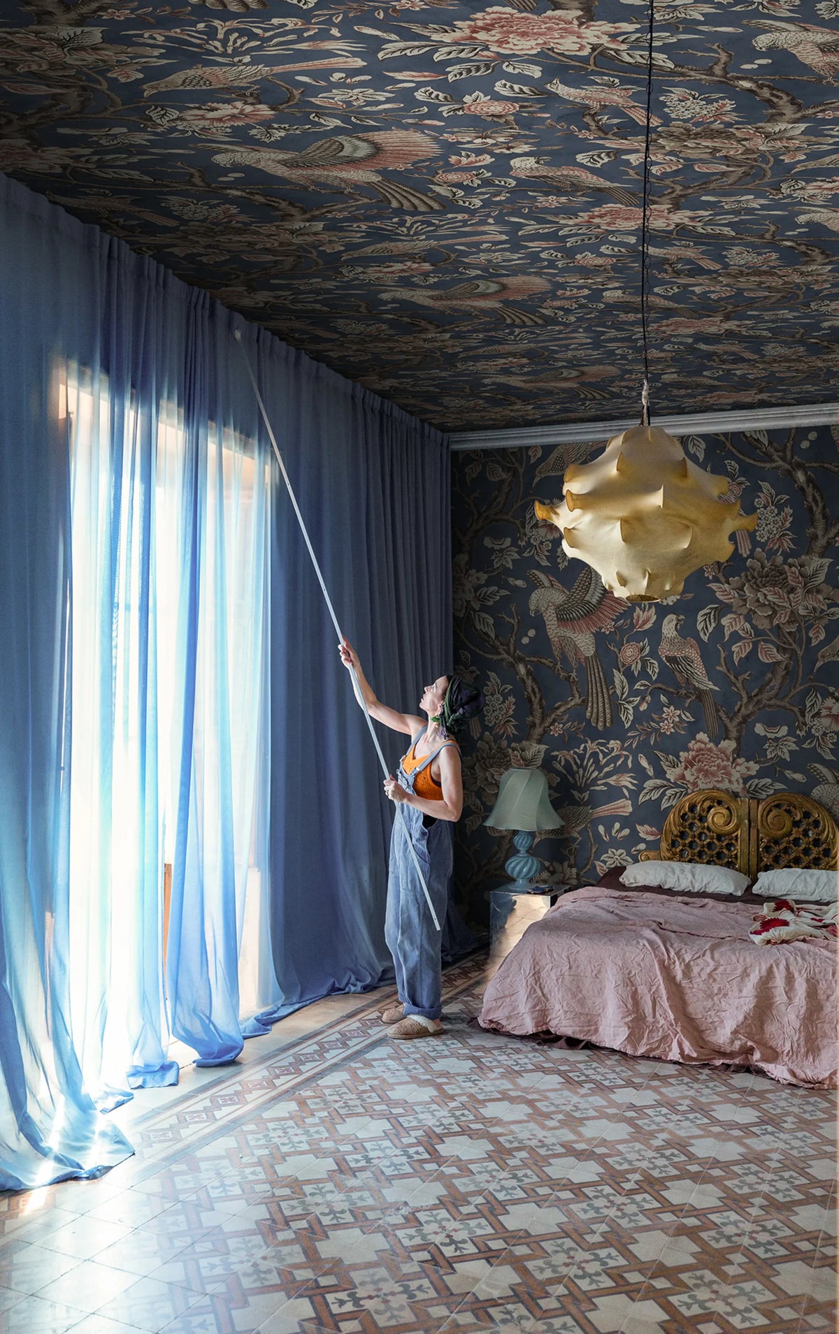 Wings in Bloom, Dark Blue Mural Wallpaper - room preview 02