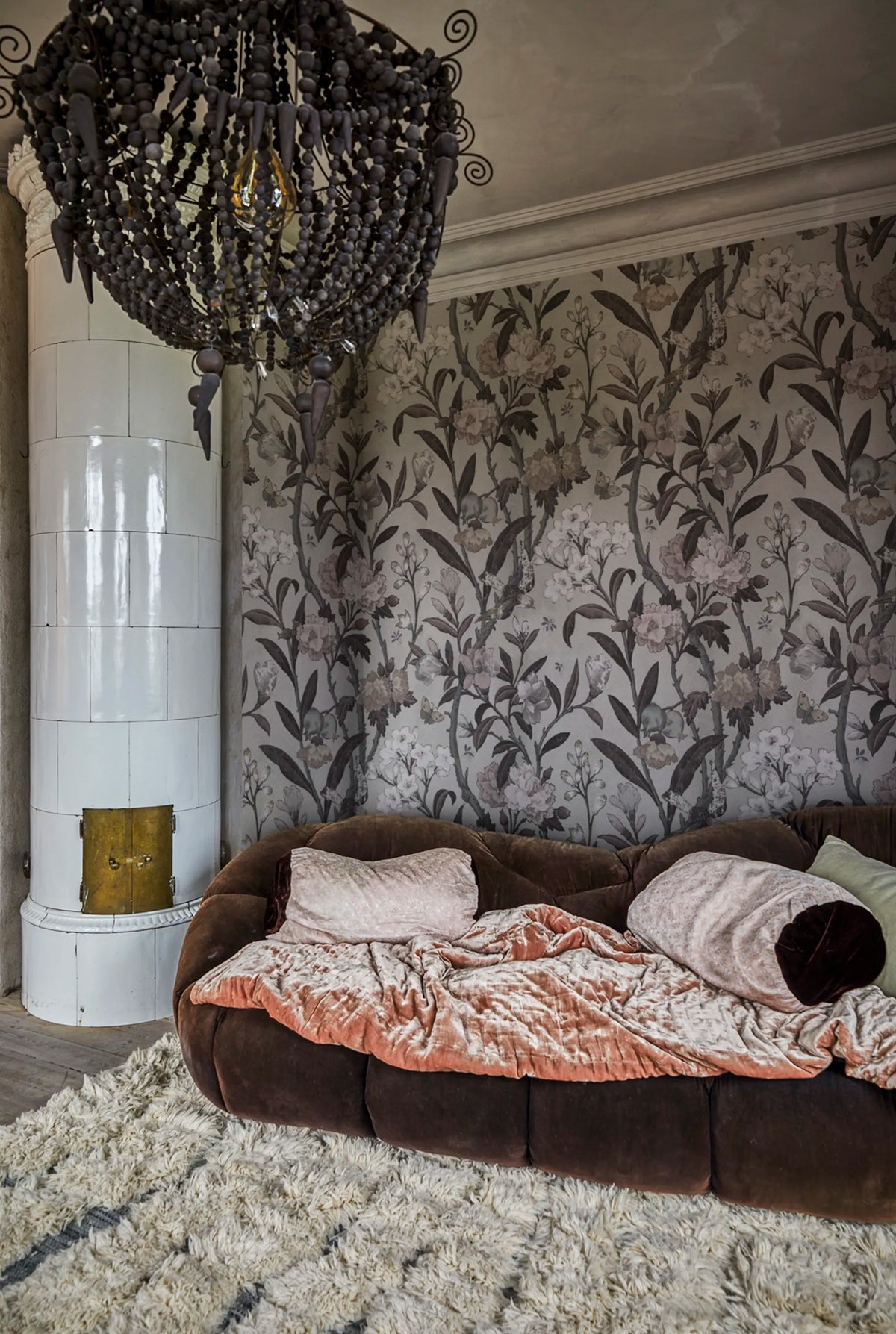 Winding Bloom, Beige Mural Wallpaper - room preview 02