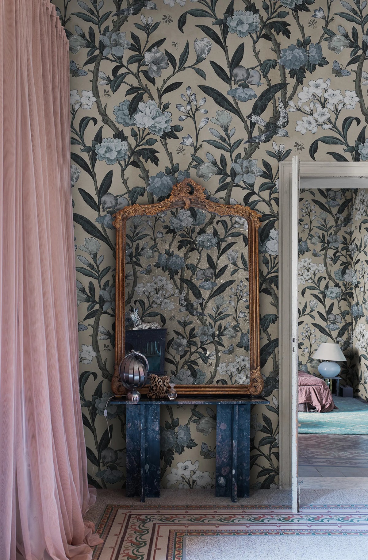 Winding Bloom, Light Blue Mural Wallpaper - room preview 02