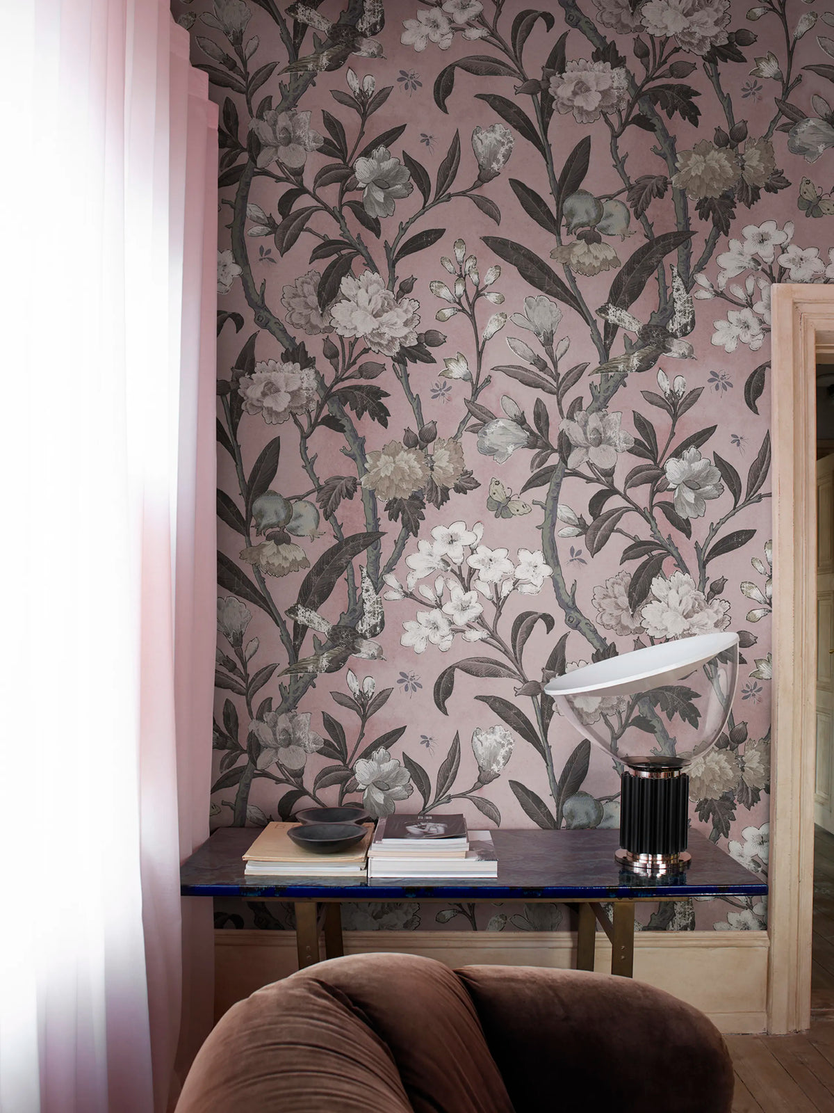 Winding Bloom, Pink Mural Wallpaper - room preview 02