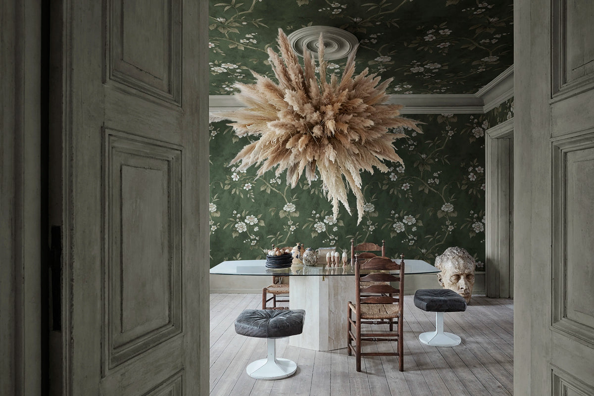 Poetic Flora, Green Mural Wallpaper - room preview 02