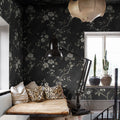 Poetic Flora, Black Mural Wallpaper - room preview 02