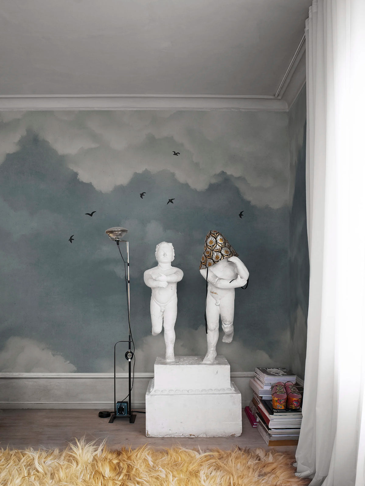 Sky of Clouds, Blue Birds Mural Wallpaper - room preview 02