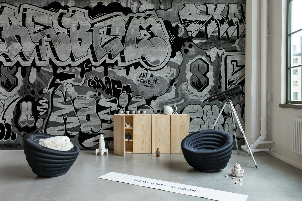 Graffiti, Black Mural Wallpaper - room preview 02