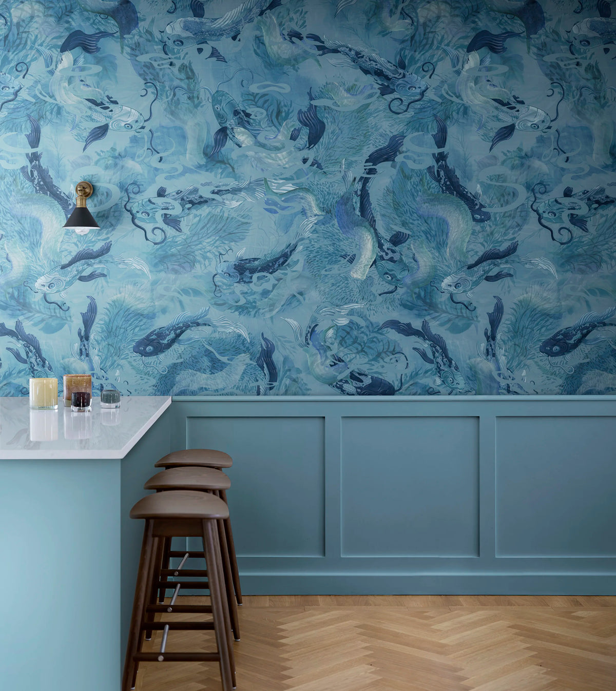 Atlantis Fish, Blue Mural Wallpaper - room preview 02
