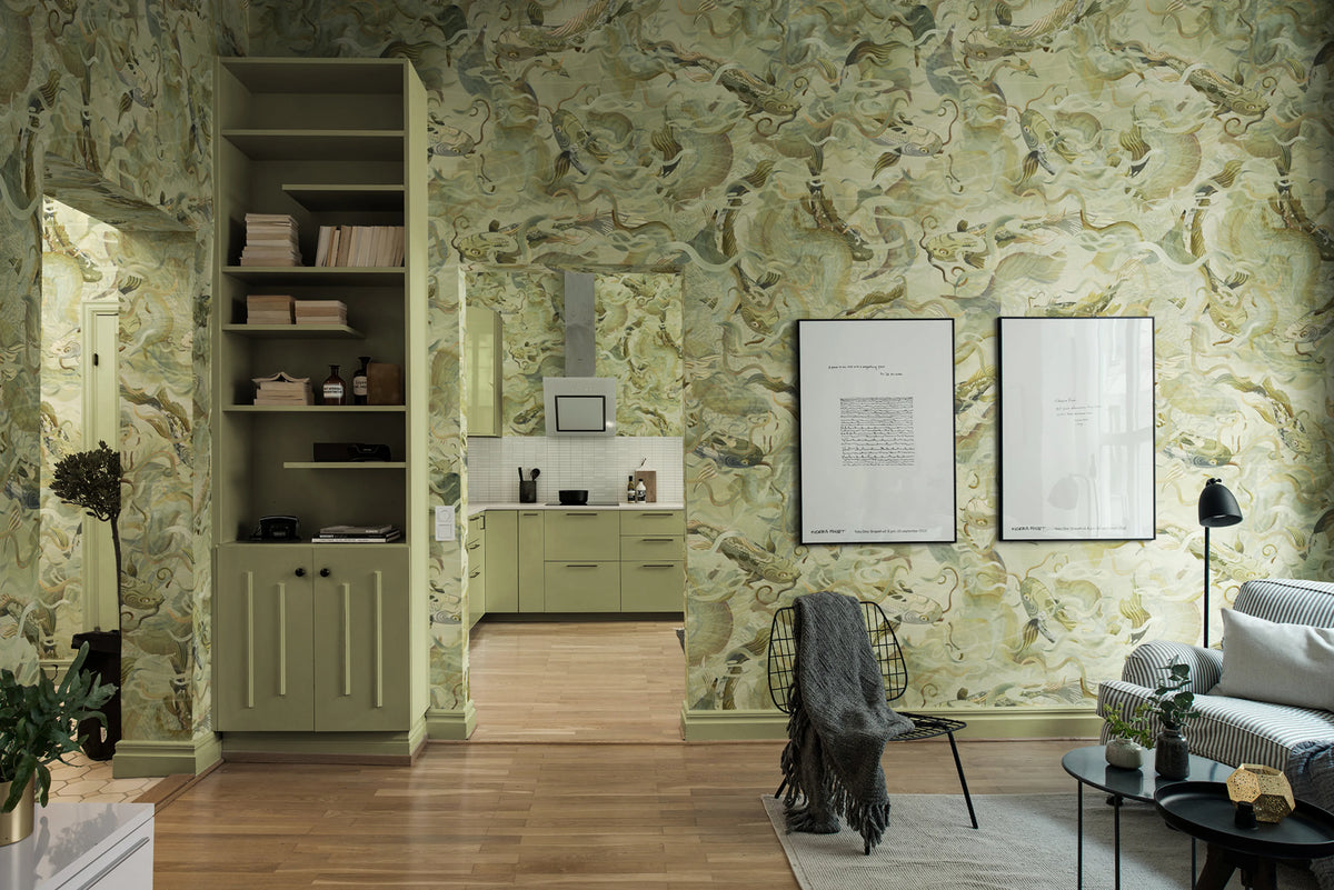 Atlantis Fish, Gold Mural Wallpaper - room preview 02