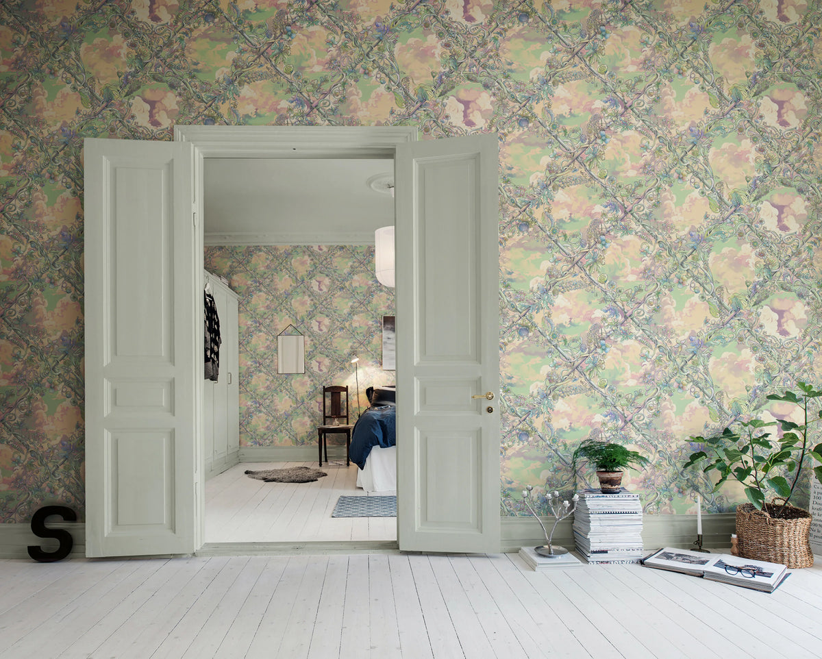 Babylon Sky, Dusty Pink Mural Wallpaper - room preview 02