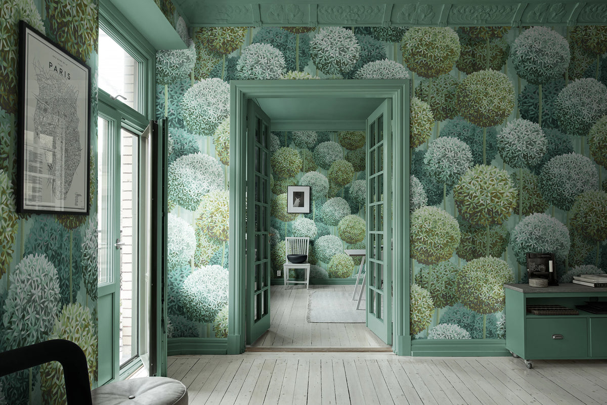 Elysian Flowers, Green Mural Wallpaper - room preview 02