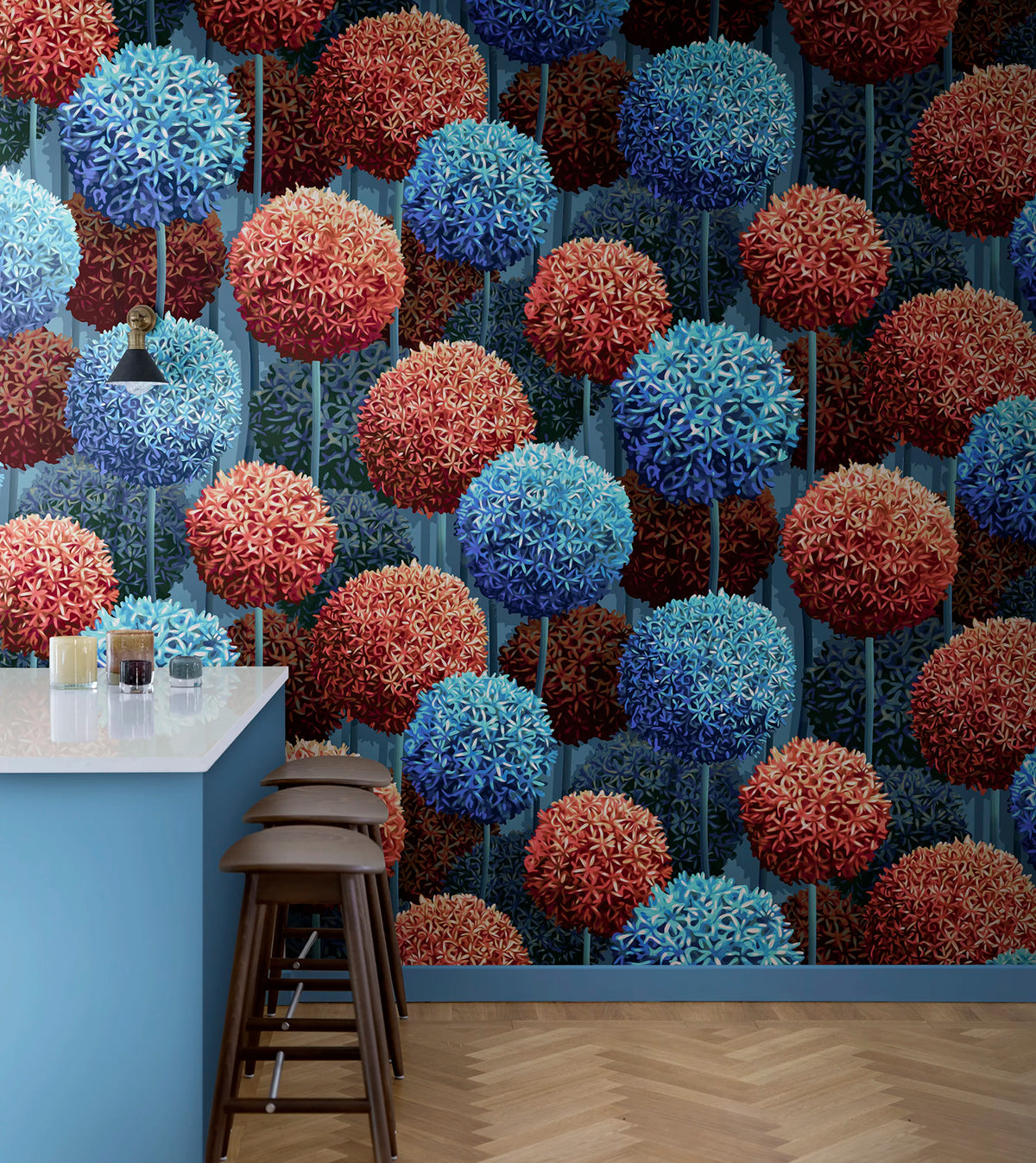 Elysian Flowers, Blue Mural Wallpaper - room preview 02