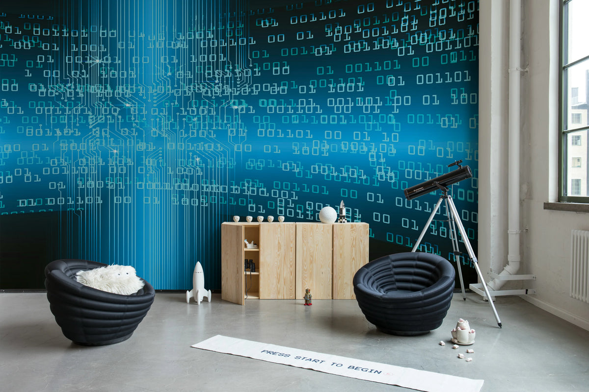 Code, Blue Mural Wallpaper - room preview 02