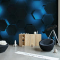 Hexagon, Blue Mural Wallpaper - room preview 02