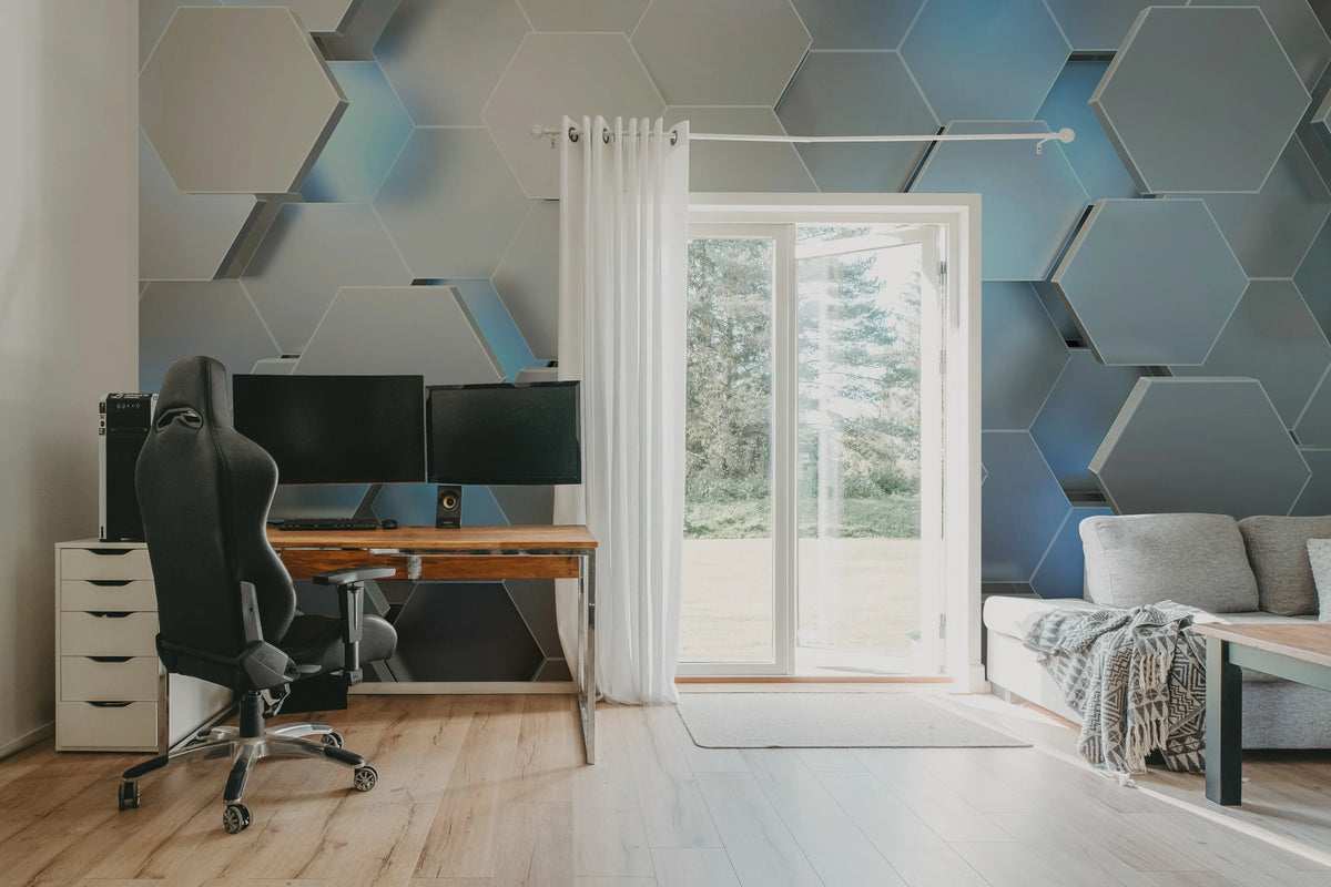 Hexagon, Gray Mural Wallpaper - room preview 02