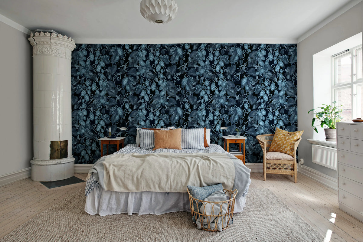 Hop Garden, Blue Mural Wallpaper - room preview 02