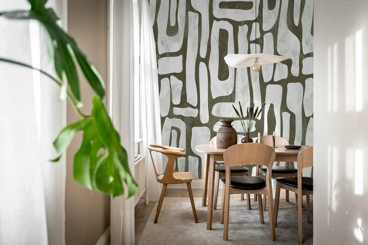 Aesthetic Shapes, Brown Mural Wallpaper - room preview 02