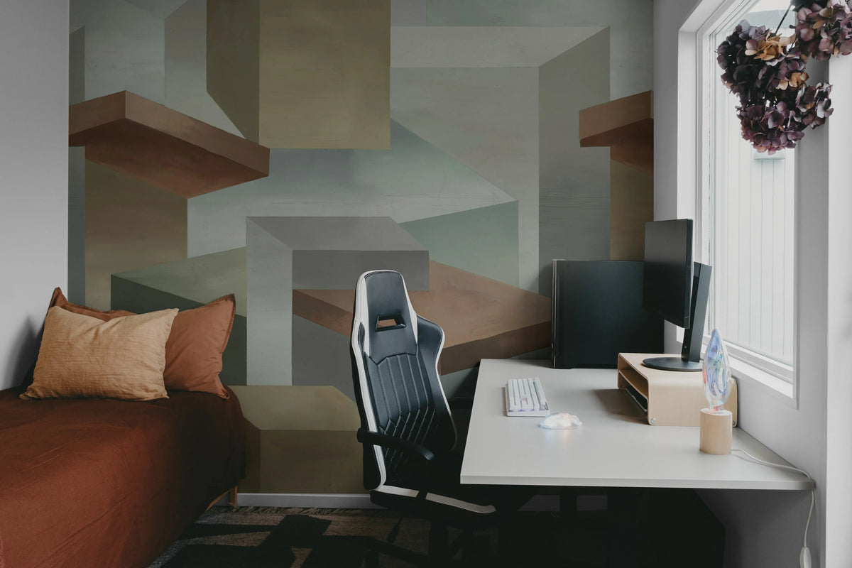 Geometrics, Beige Mural Wallpaper - room preview 02