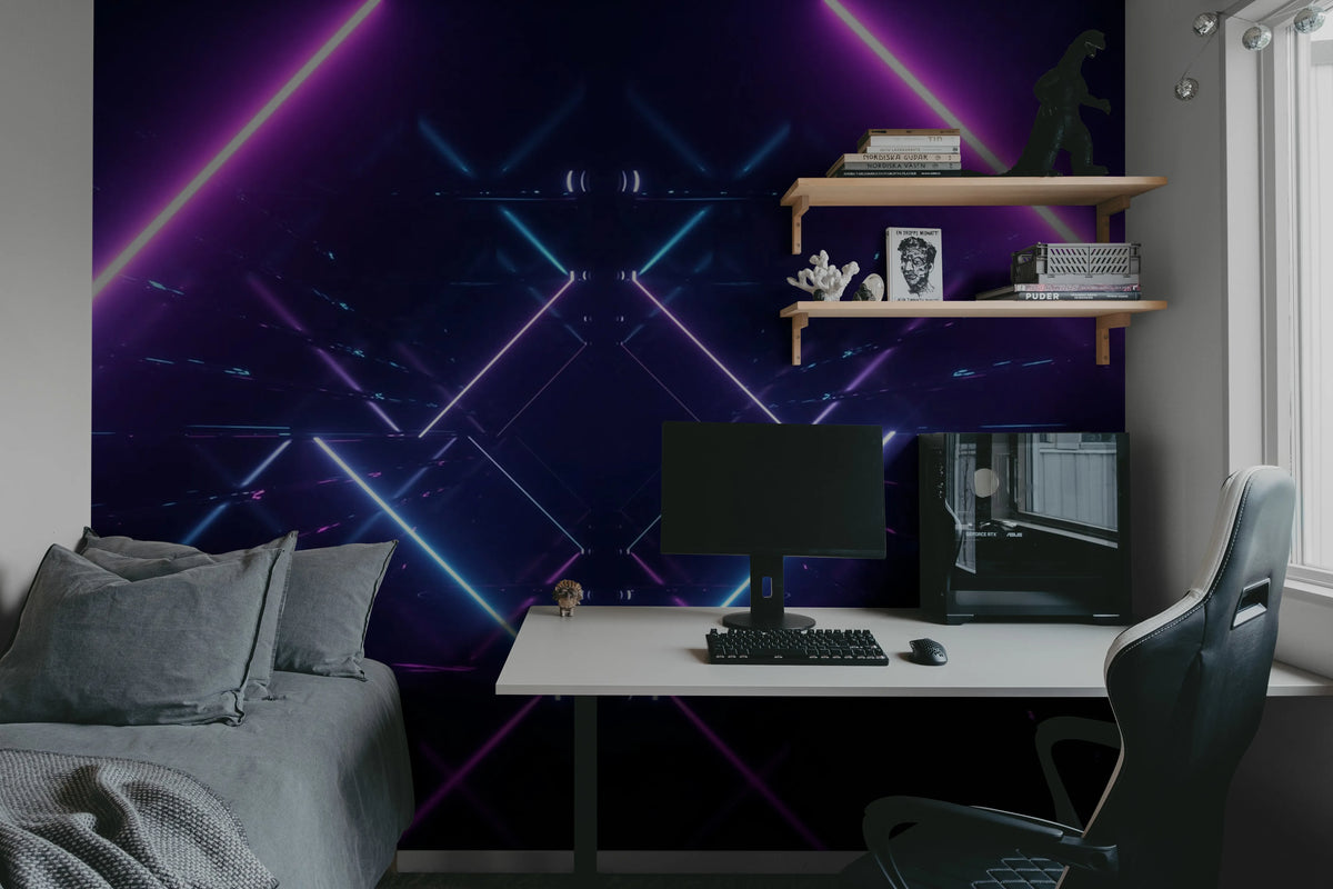 Neon Beams, Midnight Mural Wallpaper - room preview 02