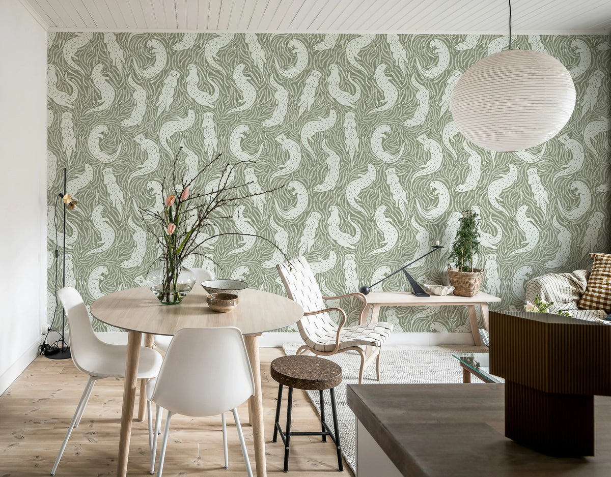 Cute Otters, Beige Mural Wallpaper - room preview 02