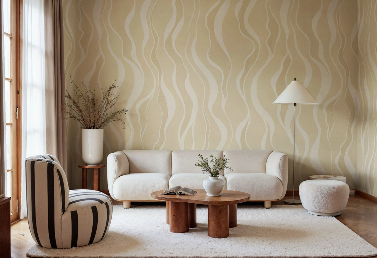 Gentle Lines, Yellow Mural Wallpaper - room preview 02