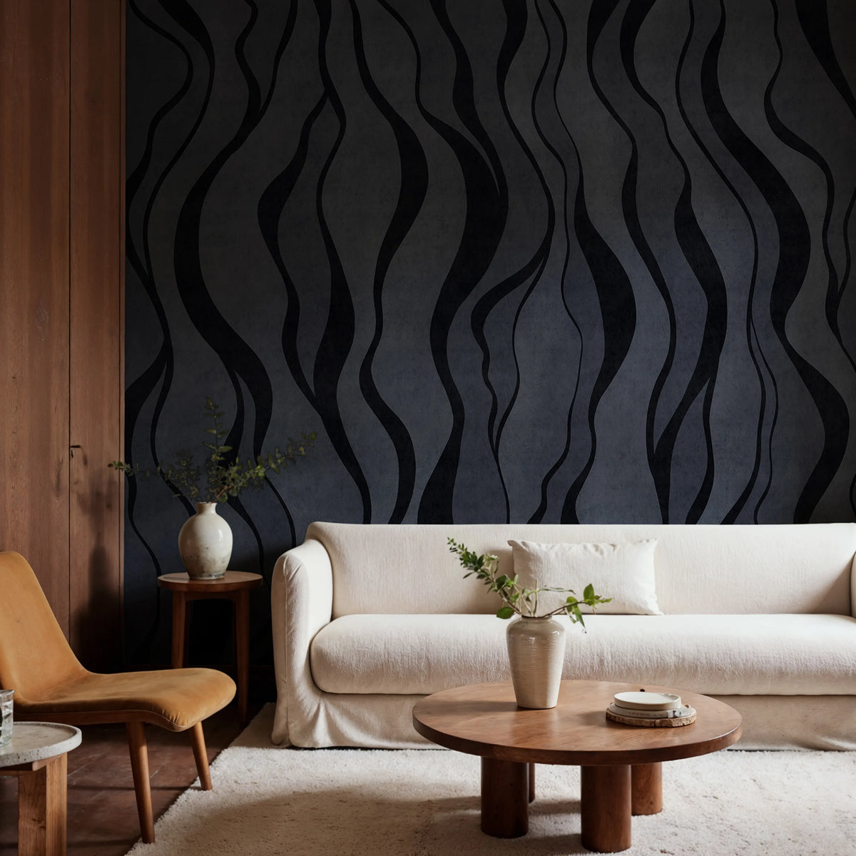 Gentle Lines, Dark Blue Mural Wallpaper - room preview 02