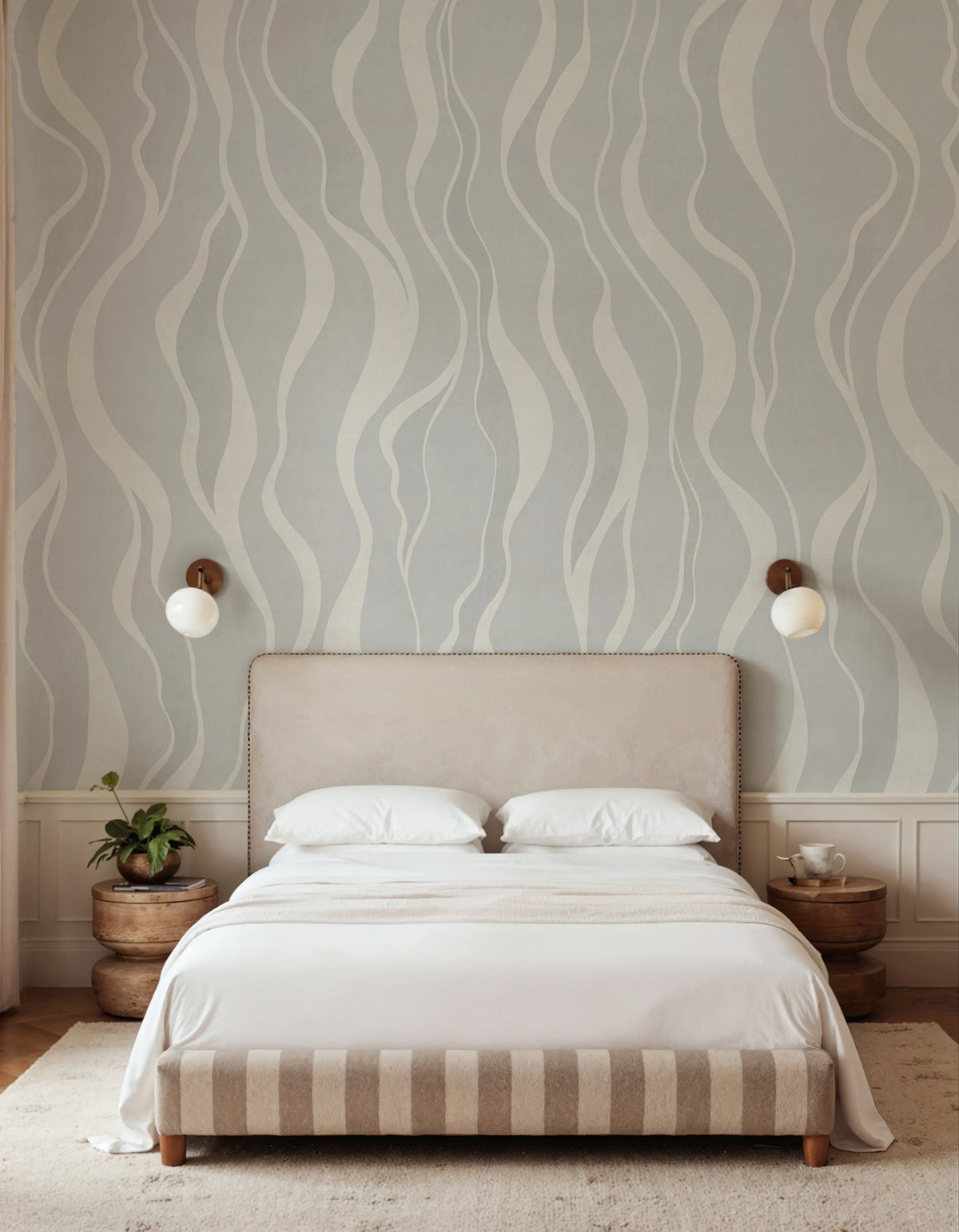 Gentle Lines, Blue Mural Wallpaper - room preview 02