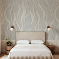 Gentle Lines, Blue Mural Wallpaper - room preview 02