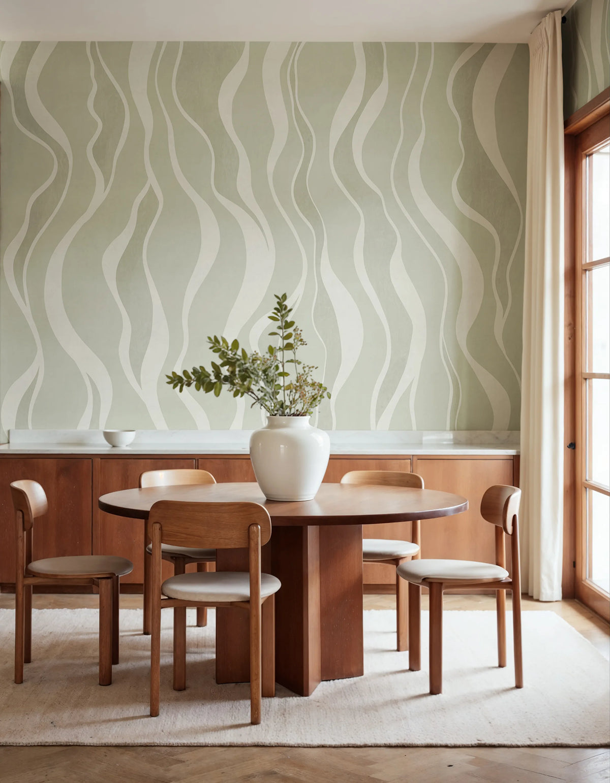 Gentle Lines, Green Mural Wallpaper - room preview 02