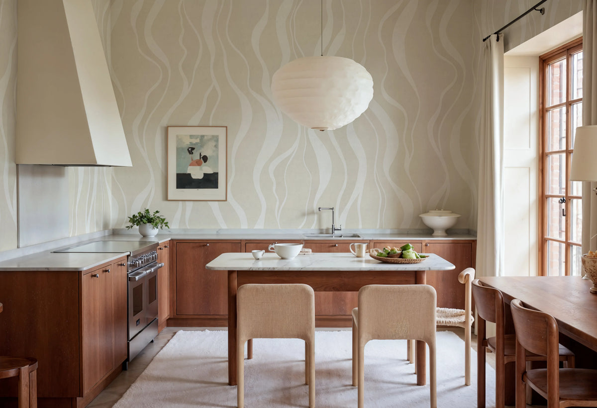 Gentle Lines, Beige Mural Wallpaper - room preview 02