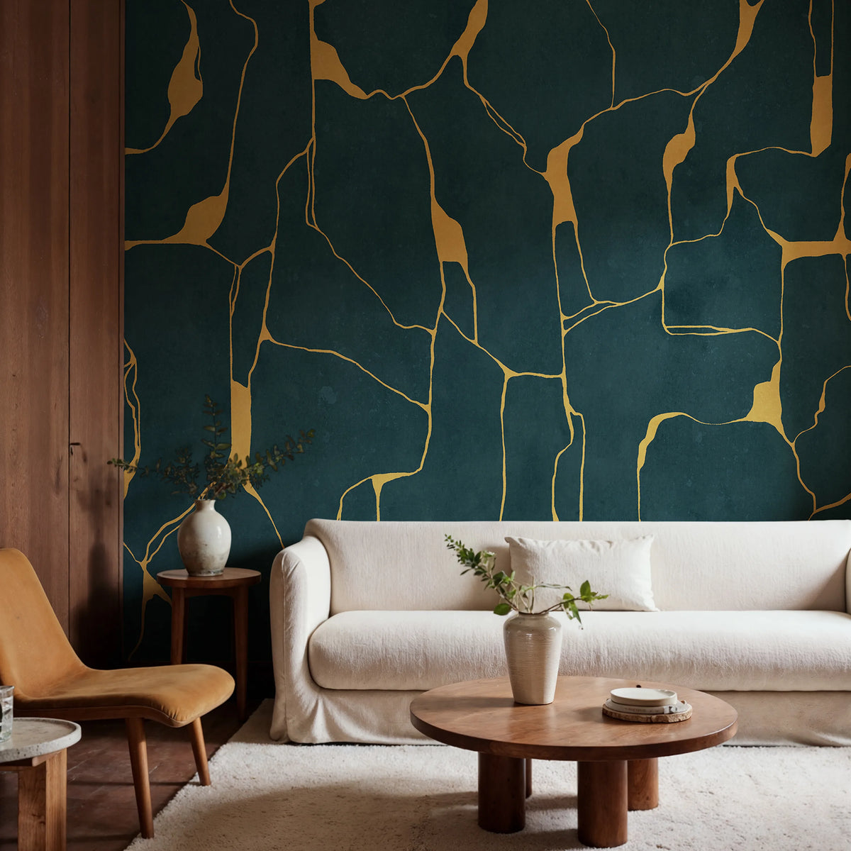 Linear Flow, Blue Mural Wallpaper - room preview 02