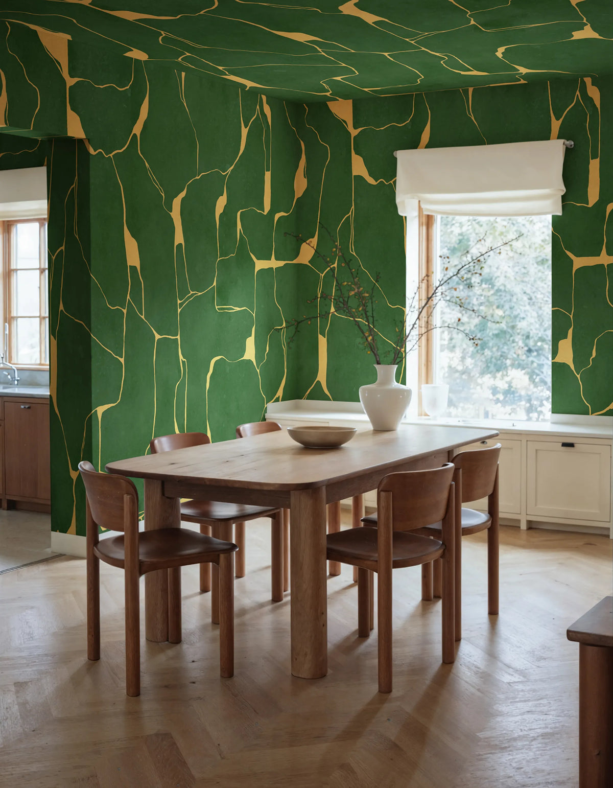 Linear Flow, Green Mural Wallpaper - room preview 02