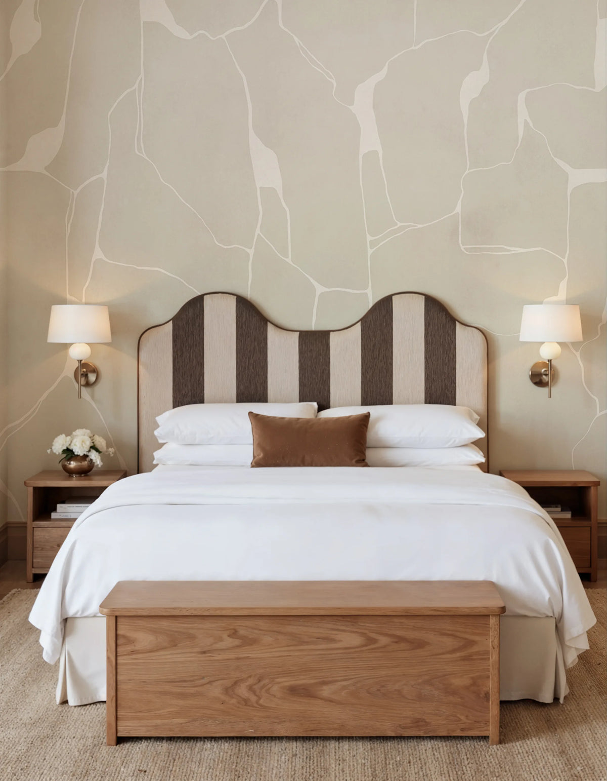 Linear Flow, Beige Mural Wallpaper - room preview 02