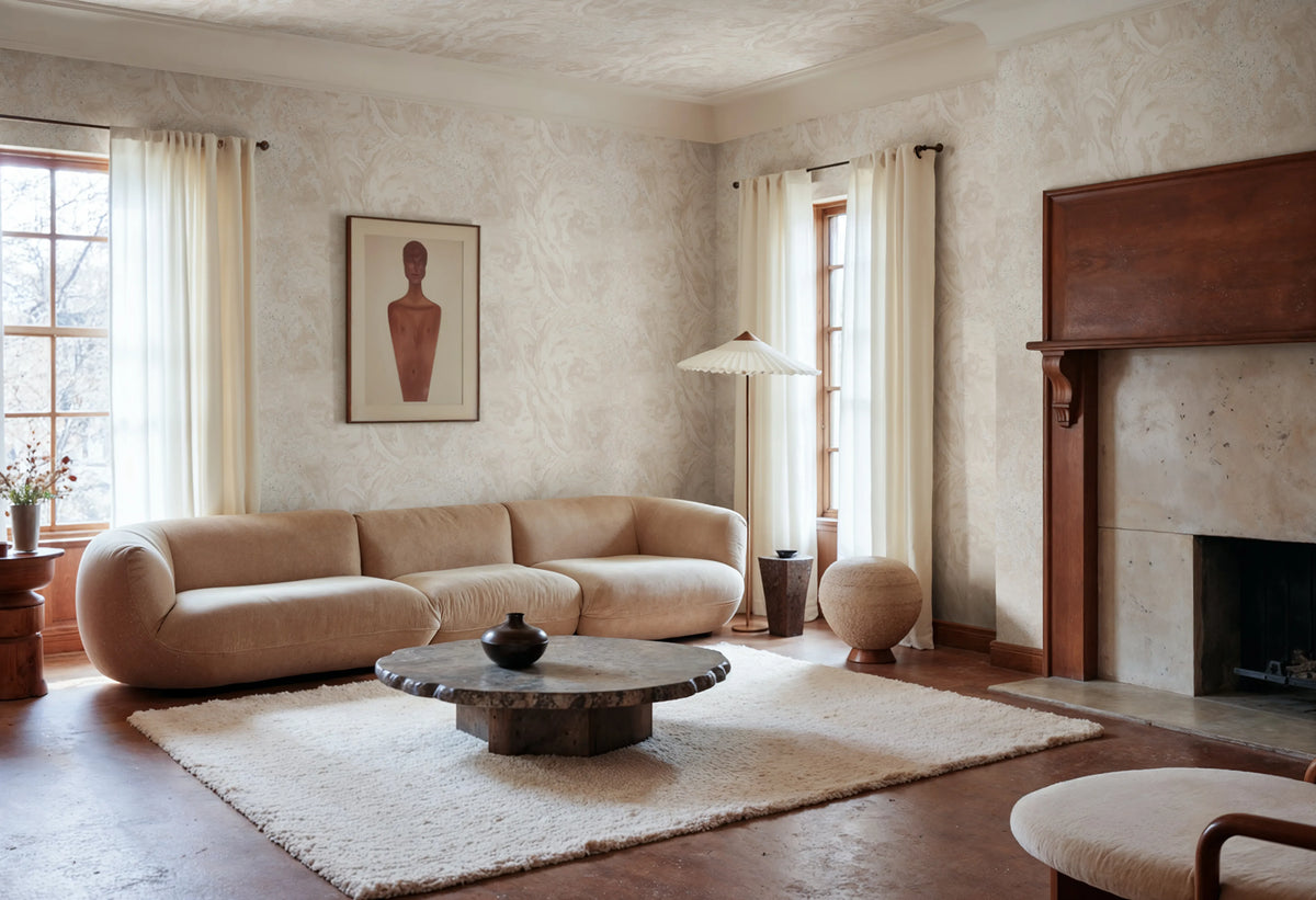 Marble Flow, Beige Mural Wallpaper - room preview 02