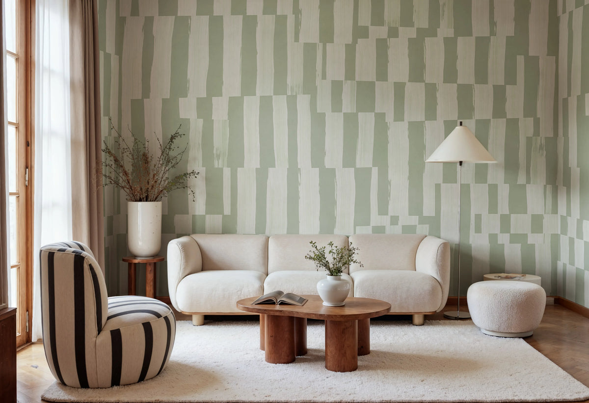 Broken Stripes, Green Mural Wallpaper - room preview 02