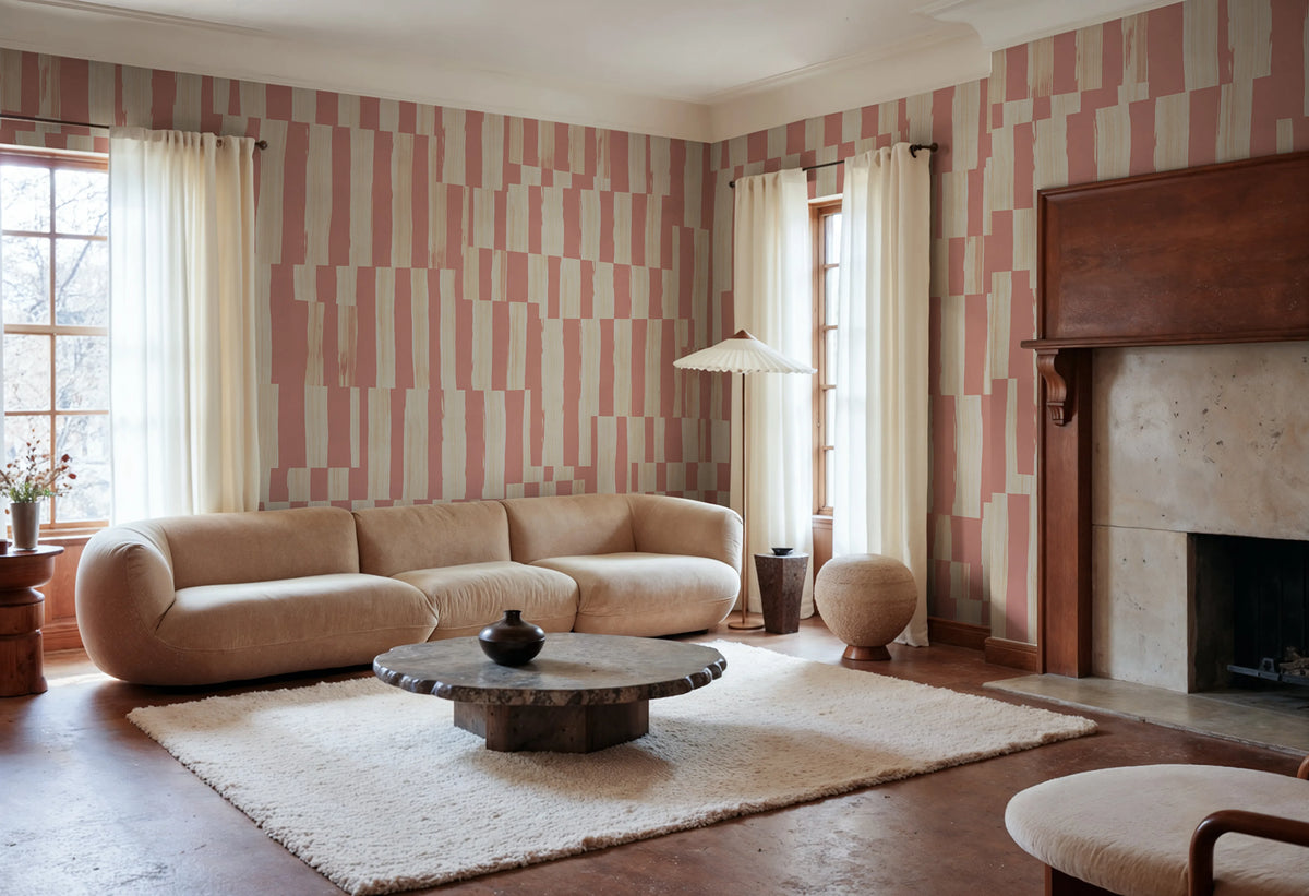 Broken Stripes, Pink Mural Wallpaper - room preview 02