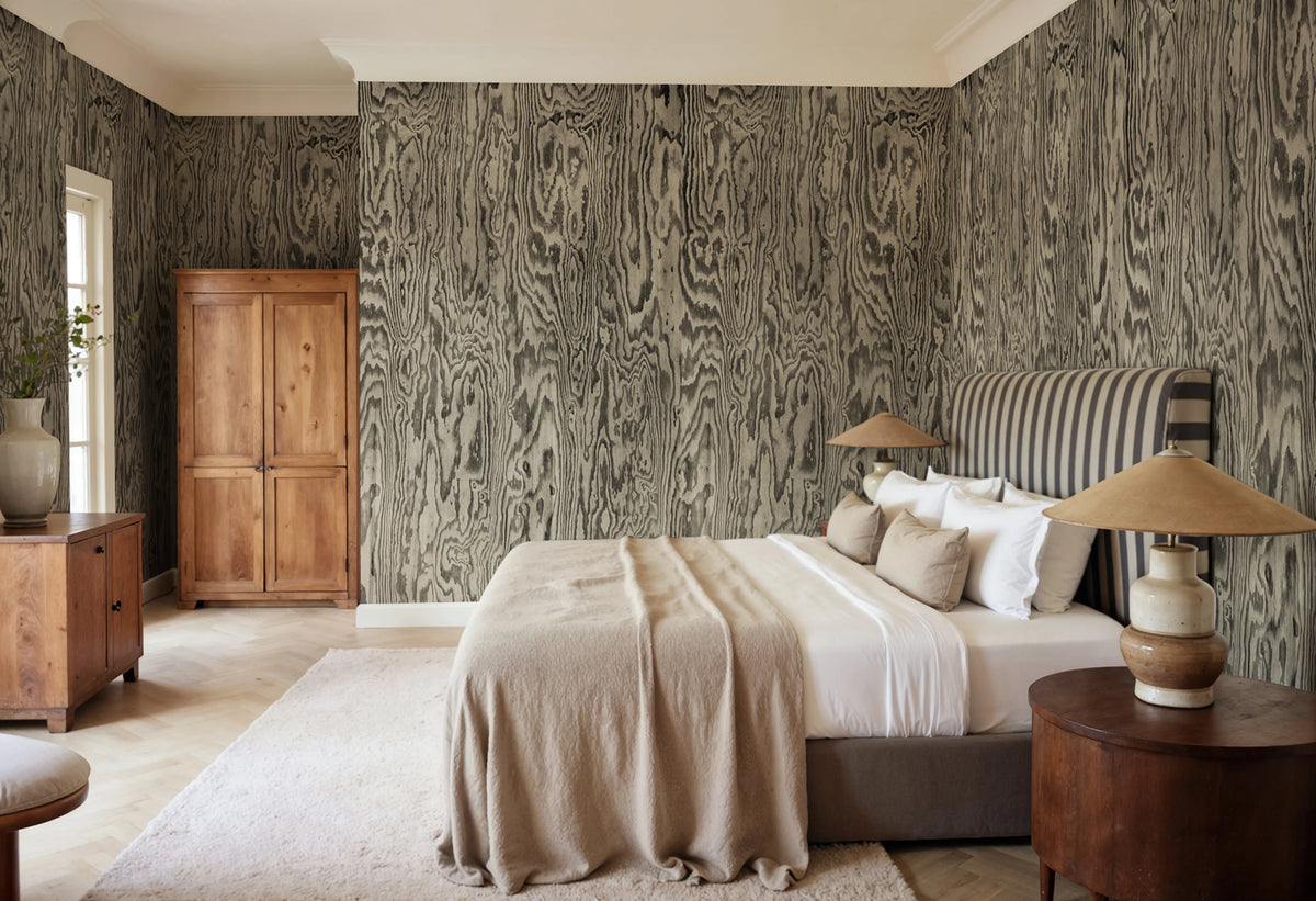 Wood Shades, Gray Mural Wallpaper - room preview 02