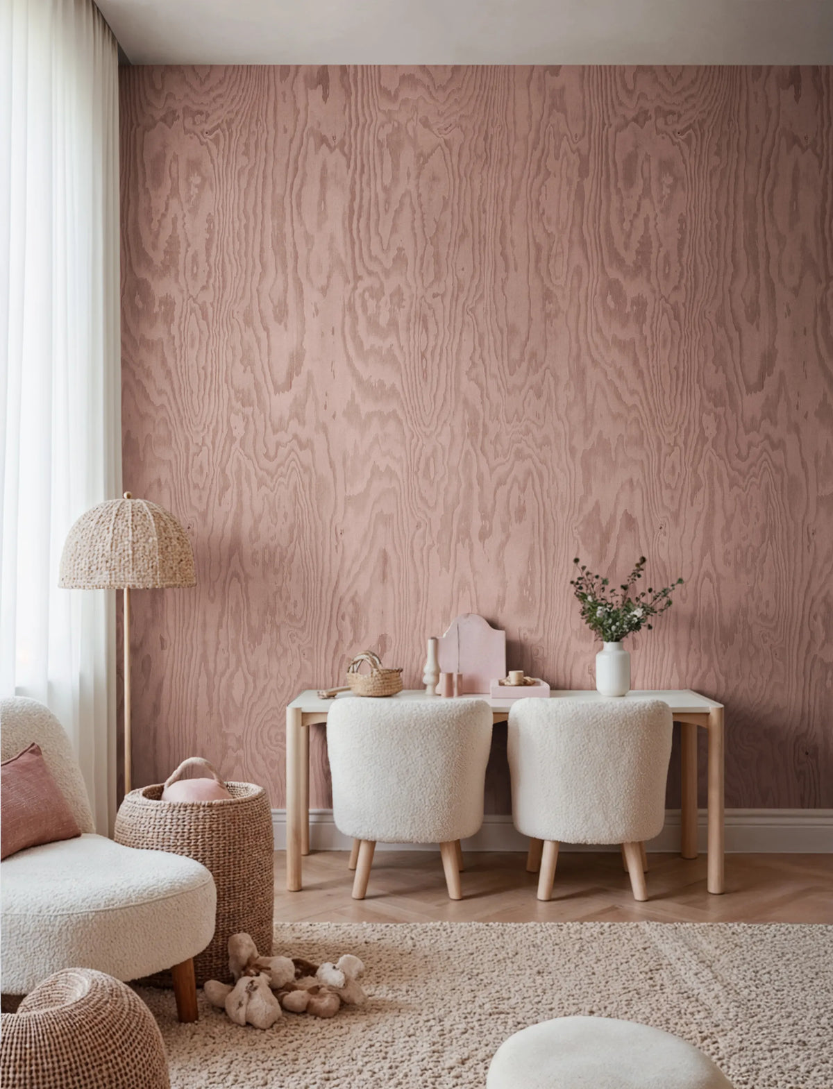 Wood Shades, Pink Mural Wallpaper - room preview 02